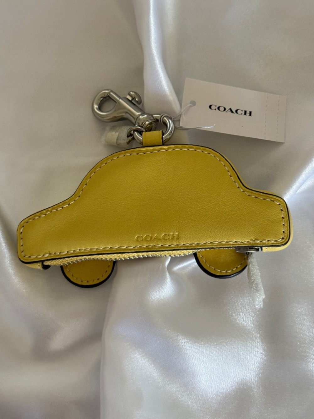Coach Yellow Leather Taxi Zip Coin Case Bag Charm Silver Hardware NWT
